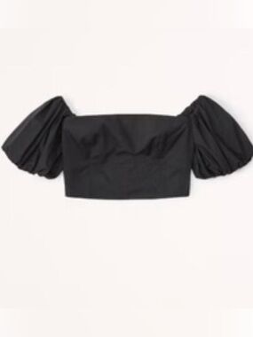 Abercrombie & Fitch Black Puff-Sleeve Off-Shoulder Crop Top
